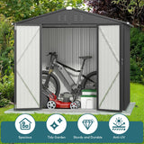 Asofer 8×6 FT Galvanized Metal Storage Shed, Lockable Double Door, Weatherproof Outdoor Garden Shed, Dark Grey