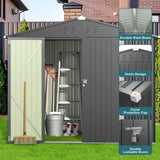 Asofer 8×6 FT Galvanized Metal Storage Shed, Lockable Double Door, Weatherproof Outdoor Garden Shed, Dark Grey