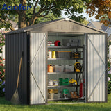 Asofer 8'x6' Metal Outdoor Storage Shed, Galvanized Steel Tool Shed with Lockable Double Doors for Patio & Backyard, Drak Gray