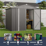 Asofer 6'x4' & 8'x6' Combo Metal Storage Shed, Galvanized Steel Lockable Outdoor Tool Shed for Backyard Patio All Weather