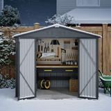 Asofer 6'x4' & 8'x6' Combo Metal Storage Shed, Galvanized Steel Lockable Outdoor Tool Shed for Backyard Patio All Weather