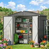 Outdoor Storage Shed 8 x 6 FT, Lofka Galvanized Metal Garden Shed with Double Lockable Doors, Outdoor Storage Clearance for Backyard Patio -Gray
