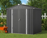 Asofer 8×6 FT Galvanized Metal Storage Shed, Lockable Double Door, Weatherproof Outdoor Garden Shed, Dark Grey
