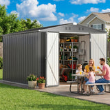 8x12 FT Outdoor Metal Storage Shed, Asofer Spacious Walk-In Utility Bar Shed with Ventilation & Secure Lock Door for Yard Organization