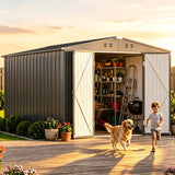 Asofer 8 x 12 FT Galvanized Metal Outdoor Storage Shed, Weatherproof Shed with Gable Roof, 4 Vents & Lockable Double Doors for Backyard Patio Lawn, Gray