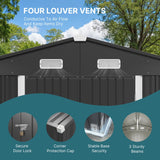 Asofer 10 x 10 FT Galvanized Metal Outdoor Storage Shed, Large Waterproof Garden Tool Shed, Lockable Double Doors & 4 Air Vents, All‑Weather Utility Building for Backyard Patio Lawn, Dark Gray
