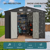 Asofer 10x10 FT Gray Galvanized Metal Storage Shed, Large All-Weather Utility Shed with Lockable Double Doors for Backyard Patio Lawn