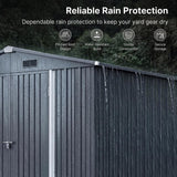 Asofer 10 x 10 FT Galvanized Metal Outdoor Storage Shed, Large Waterproof Garden Tool Shed, Lockable Double Doors & 4 Air Vents, All‑Weather Utility Building for Backyard Patio Lawn, Dark Gray