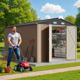 10' x 10' Outdoor Storage Shed, Galvanized Steel Garden Metal Shed with Lockable Double Doors, 4 Air Vents and Gable Roof for Lawn Equipment, Bikes and Patio Tools