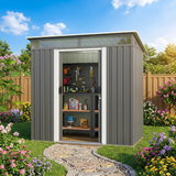 Asofer 6'x4' Metal Outdoor Storage Shed, Sliding Lockable Doors & Transparent Windows, Weatherproof for Backyard Patio, Gray