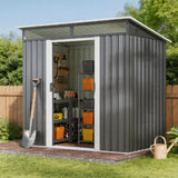 Asofer 6'x4' Outdoor Storage Shed with Window, Heavy Duty Galvanized Steel Metal Shed for Backyard & Patio, Dark Gray
