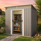 Asofer 6'x4' Outdoor Storage Shed with Window, Heavy Duty Galvanized Steel Metal Shed for Backyard & Patio, Dark Gray