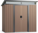 Outdoor Storage Shed for Backyard, Asofer Metal Garden Shed with Sliding Lockable Doors, Brown