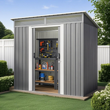 Lofka 6' x 4' Outdoor Storage Shed with Sliding Doors, Tool Shed with Transparent Panel Windows, Outdoor Storage Clearance for Backyard| Patio| Garden, Grey(Cobertizo de almacenamiento al aire libre)