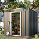 8'x6' Galvanized Steel Storage Shed with window, Lockable Weatherproof Metal Shed for Outdoor Tools, Dark Gray
