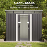 Asofer 8×6 FT Galvanized Metal Outdoor Storage Shed, Sliding Lockable Door Utility Shed with Transparent Window, All-Weather Waterproof Garden Tool Storage Building for Backyard Patio Lawn, Dark Gray