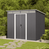 Asofer 8x6 FT Galvanized Steel Outdoor Storage Shed, Sloped Roof Metal Garden Shed with Lockable Sliding Doors, Weatherproof Tool Shed for Backyard Side Yard, Dark Gray