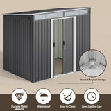 Asofer 8×6 FT Galvanized Metal Outdoor Storage Shed, Sliding Lockable Door Utility Shed with Transparent Window, All-Weather Waterproof Garden Tool Storage Building for Backyard Patio Lawn, Dark Gray