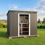 Outdoor Storage Shed, Asofer 8'x6' Metel Shed with Sliding Doors for Patio, Dark Gray