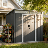 Outdoor Storage Shed, Asofer 8'x6' Metel Shed with Sliding Doors for Patio, Dark Gray