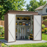 Asofer 8'x6' Heavy Duty Galvanized Outdoor Storage Shed, Weatherproof Metal Shed with Lockable Double Doors for Backyard, Brown