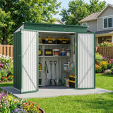 Asofer 8'x6' Heavy Duty Galvanized Outdoor Storage Shed, Weatherproof Metal Shed with Lockable Double Doors for Backyard, Green