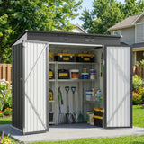 Asofer 8'x6' Heavy Duty Galvanized Outdoor Storage Shed, Weatherproof Metal Shed with Lockable Double Doors for Backyard, Gray