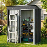 Asofer 5'x3' Heavy Duty Galvanized Metal Outdoor Storage Shed with Lockable Door for Lawn & Backyard, Dark Gray