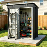 Asofer 5x3ft Dark Gray Galvanized Metal Storage Shed, Weatherproof Outdoor Utility Shed with Lockable Single Door & Side Vent for Backyard Patio Lawn