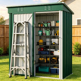 Asofer 5x3ft Green Galvanized Metal Storage Shed, Weatherproof Outdoor Utility Shed with Lockable Single Door & Side Vent for Backyard Patio Lawn