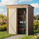 Outdoor Metal Storage Shed, Asofer Galvanized Steel Tool House with Lockable Doors & Vents Waterproof for Backyard Garden Patio Brown