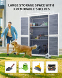 Outdoor Storage Cabinet with 3 Shelves, with Double Lockable Door, Waterproof Roof, Outside Vertical Tall Tool Shed for Yard Patio Lawn Deck - Gray