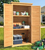 Outdoor Storage Cabinet with 3 Shelves, with Double Lockable Door, Waterproof Roof, Outside Vertical Tall Tool Shed for Yard Patio Lawn Deck - Retro