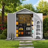Asofer 6'x4' Resin Outdoor Storage Shed with Reinforced Built-In Floor for Backyard Lawn Mower Bike Storage, Gray