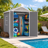 Asofer 6' x 4' Plastic Outdoor Shed with Floor, Lockable Door for Backyard, Patio, Gray