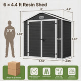 Asofer 6x4.4 ft Resin Storage Shed with Floor, Lockable Double Doors & Vents, Weatherproof Outdoor Tool Shed for Backyard Patio Lawn, Black