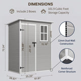 Asofer 5 x 3 FT Outdoor Resin Storage Shed with Built-in Floor, All Season Weatherproof Plastic Garden Organizer, Gray