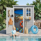 Asofer 5 x 3 FT Outdoor Resin Storage Shed with Built-in Floor, All Season Weatherproof Plastic Garden Organizer, Gray