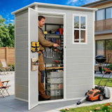 Asofer 5 x 3 FT Outdoor Resin Storage Shed with Built-in Floor, All Season Weatherproof Plastic Garden Organizer, Gray