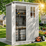 Asofer 5 x 3 FT Outdoor Resin Storage Shed with Built-in Floor, All Season Weatherproof Plastic Garden Organizer, Gray