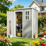 Outdoor Storage Shed, Asofer 5' x 3' Resin Outdoor Storage Shed with Floor, Plastic Garden Tool Shed, with Lockable Door, Suitable for Backyard, Patio, Lawn, Grey