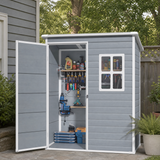 Asofer 5x3ft Gray Resin Storage Shed, Weatherproof Outdoor Garden Tool Shed with Reinforced Floor, Ventilation & Lockable Door for Backyard Patio Lawn