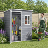 Asofer 5x3 FT Gray Eco-Friendly Resin Outdoor Storage Shed, Weatherproof Plastic Garden Shed with Integrated Base & Lockable Door for Patio Lawn