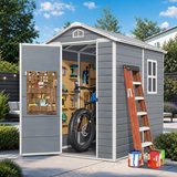 Asofer 6x4 FT Resin Storage Shed with Reinforced Floor, Lockable Double Doors, Side Window & Vents, Heavy Duty Weatherproof Plastic Garden Tool Shed with Steel Frame for Backyard Patio Lawn, Gray