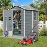 Asofer 6x4ft Resin Plastic Outdoor Storage Shed with Floor, Side Window & Lockable Door for Backyard Garden Patio, Gray