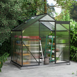 Asofer 6' x 4' Greenhouse for Outdoors, Aluminum Walk-in Green Houses shed with Rain Gutter and Roof Vent for Backyard