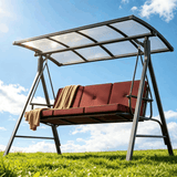 3-seat Outdoor Patio Porch Swing with Adjustable PC Canopy&Cushions, Swing Chair Bench with for Backyard Front Porch Lawn,Burgundy