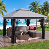 Patio Furniture Set - Includes 5 PCS Wicker Sectional sofa & 11x11 Pop Up Gazebo with Mosquito Netting