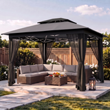Patio Furniture Set - Includes 7 PCS Wicker Sectional sofa & 13x13 Pop Up Gazebo with Mosquito Netting, Grey Gazebo