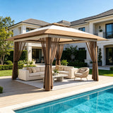 Lofka 13x13 ft Outdoor Gazebo, Pop Up Gazebo with Sturdy Metal Frame & Double Roofs, Patio Shelter with Mosquito Netting, Ideal for Backyard, Garden, Lawn, Deck, Beige